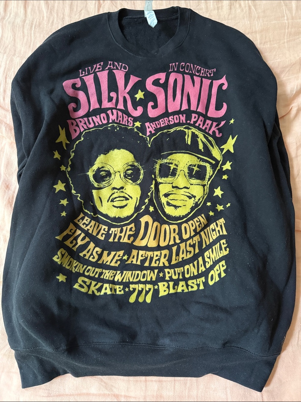 Silk Sonic Graphic Sweatshirt - Black with Pink & Yellow Print Never worn!